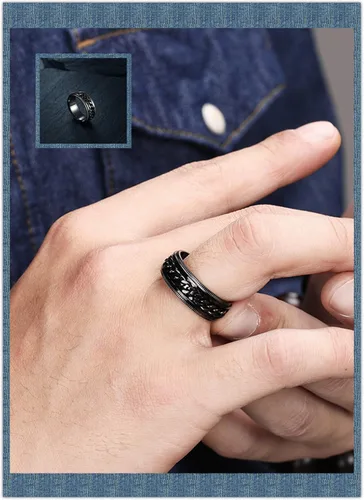 Miniatura 4 de 4 unids acero inoxidable carburo de tungsteno grueso hombres actividad nudillo anillo conjunto giratorio cadena centro Spinner bucle cepillado