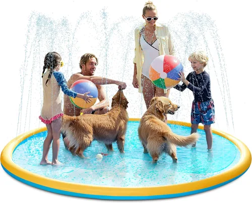 Miniatura 13 de SLOOSH Tapete antideslizante de 60 pulgadas para salpicaduras, juguetes de agua para exteriores, tapete de juego para niños y perros, regadera Azul