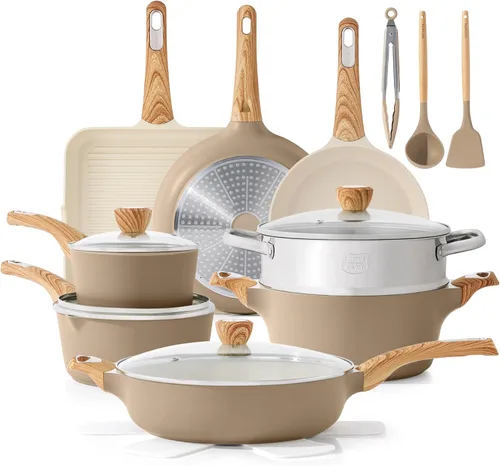 SENSARTE Juego de utensilios de cocina de cerámica, juego de ollas y sartenes antiadherentes, 20 piezas de utensilios de cocina de inducción, no