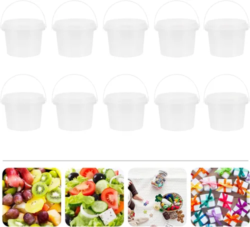 Miniatura 2 de Mini cubo de almacenamiento transparente con tapa, contenedor de plástico transparente de 10 onzas, seguro para alimentos, suministros de fiesta