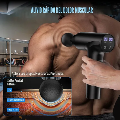 Miniatura 6 de cotsoco Pistola de masaje de tejido profundo, pistola de masaje muscular con 9 cabezales de fijación, 20 velocidades y motor silencioso sin Negro