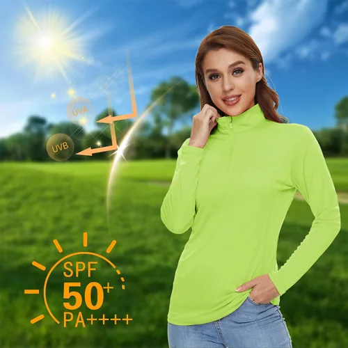 Miniatura 4 de CRYSULLY Camisas de manga larga para mujer, protección solar, cremallera de 14, de verano, de secado rápido