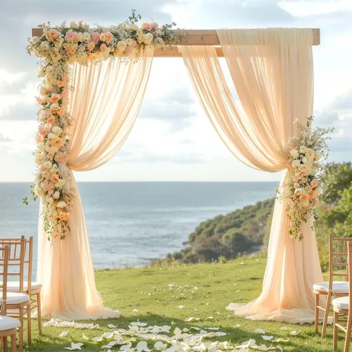 Miniatura 50 de Tela drapeada para arco de boda de 28 x 19 pies, telón de fondo de tela de gasa transparente, 1 panel de cortinas de rosa polvorienta para Cortina