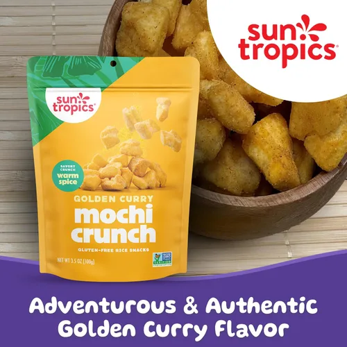 Miniatura 4 de Sun Tropics Mochi Snack Bites, sabor a curry dorado, 3.5 onzas (paquete de 6) Bocaditos crujientes de Mochi crujientes, pepitas de arroz