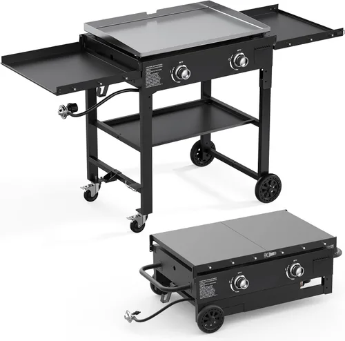Miniatura 9 de Parrilla de gas para barbacoa de 3 quemadores, 25.6 pulgadas de acero inoxidable portátil a propano, parrilla plana de 30,000 BTU para acampar