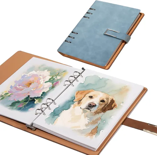 Cuaderno de bocetos profesional de acuarela con carpeta de 6 anillas, 20 hojas de papel de prensa en frío 100% algodón 100% algodón sin ácidos, 9.25