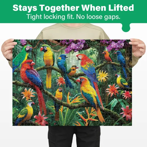 Miniatura 2 de BenBen Rompecabezas de 1000 piezas para adultos, loros de la selva, rompecabezas con letras o patrones en la parte posterior, rompecabezas