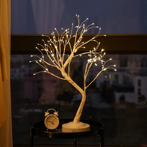 Miniatura 6 de 108 luces LED de árbol de abedul de mesa, lámpara de árbol de hadas bonsái, 8 modos de iluminación, temporizador y funciona con batería/USB, Blanco