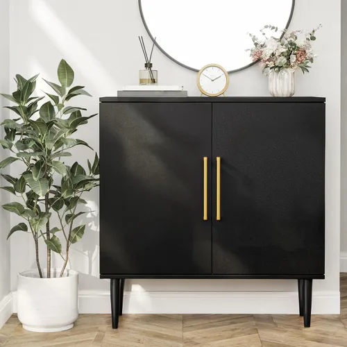 Miniatura 4 de Vrullu Gabinete de Almacenamiento Moderno, Gabinete de Buffet Independiente, Aparador Negro y Almacenamiento de Buffet, Muebles de Acento de Madera