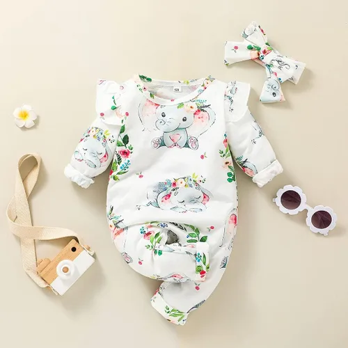 Miniatura 2 de DDLUZQual Mameluco unisex para bebé niña, traje recién nacido, mameluco para bebé bebé, lindo mono con estampado de elefantes