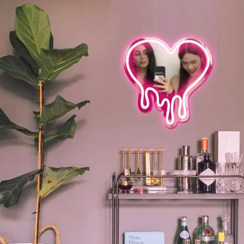 Miniatura 6 de DECANIT Letrero de Neón de Corazón - Decoración de Pared que Derrite el Corazón, Luz LED Alimentada por USB en Rosa, Espejo Decorativo de Pared