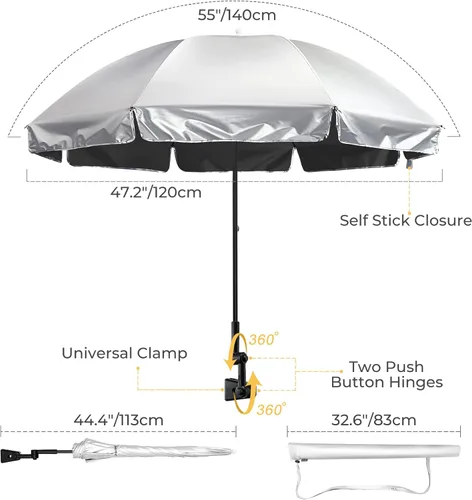 Miniatura 2 de G4Free Sombrilla universal UPF 50+ con abrazadera ajustable para exteriores, protección UV, silla de playa, sombrilla para cochecitos, sillas