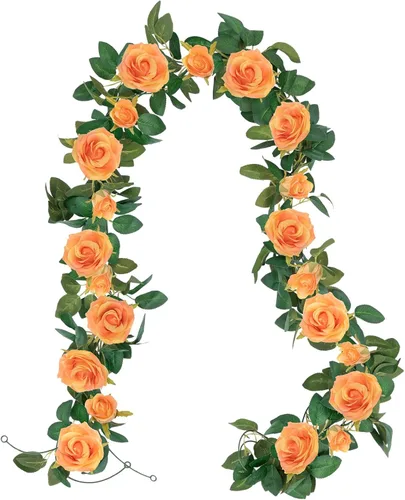 U'Artlines Paquete de 3 guirnaldas florales de vid de color naranja artificiales en total de 19.5 pies, guirnalda de flores de seda de vid falsa