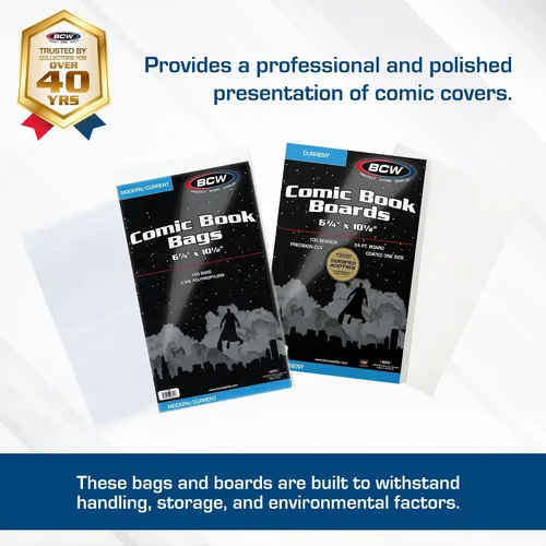 Miniatura 2 de BCW Bolsas y tableros de cómics para cómics de la era actual, paquete de 200 Fundas y tableros de respaldo para cómics de grado de archivo