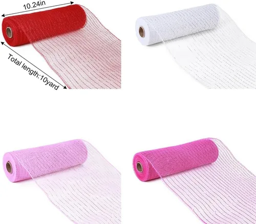 Miniatura 7 de 4 rollos de cinta de malla decorativa para decoración de coronas, 10 pulgadas x 30 pies, rollo de malla decorativa de San Valentín, suministros