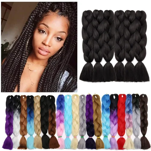 Miniatura 16 de Benehair Extensiones de cabello trenzado ombré de 24 pulgadas, 1 paquete de extensiones de cabello trenzado jumbo de alta temperatura, cabello