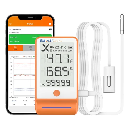 Miniatura 10 de Elitech ISO 17025 Certificado GSP-6 Bluetooth Data Logger Temperatura Humedad 100000 Readings, Shadow Data, Max Min Record, Auto PDF/CSV