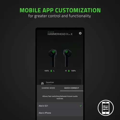 Miniatura 4 de Razer Hammerhead True Wireless X Earbuds: controladores personalizados de 0.512 in - Bluetooth 5.2 con emparejamiento automático - Modo de juego