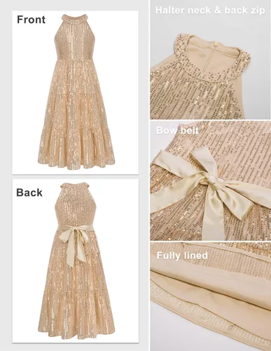 Miniatura 5 de GRACE KARIN Vestido de lentejuelas para niñas 2024, elegante, lindo, vestido largo de fiesta para niñas de 5 a 14 años