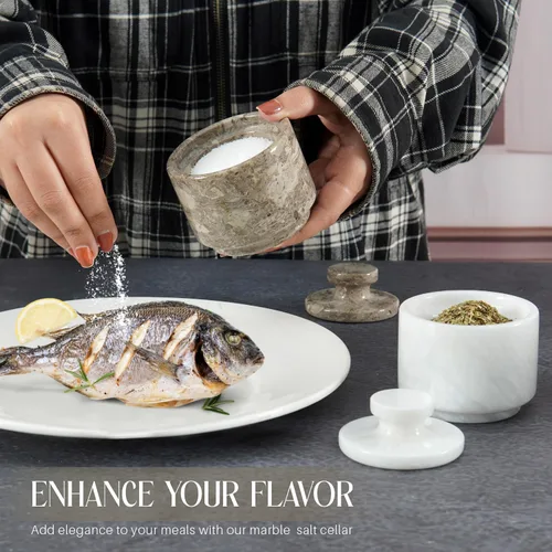 Miniatura 4 de Salero de mármol con tapa de 3 pulgadas, contenedores celtas blancos y oceánicos de sal y pimienta para el hogar y la cocina, cuencos de sal
