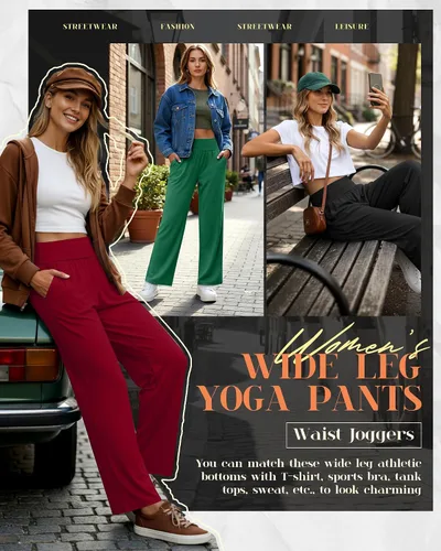 Miniatura 31 de Neer - Conjunto de 3 pantalones de yoga de pierna ancha para mujer - Pantalones deportivos cómodos, holgados, de cintura alta y casuales