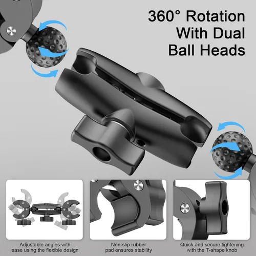 Miniatura 3 de Soporte de cámara de doble abrazadera: soporte universal para carritos de golf, abrazadera de paraguas, escritorio, cochecitos, vagones, estudio