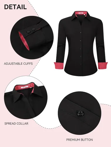 Miniatura 3 de Esabel.C Camisas de manga larga con botones para mujer, ajuste regular, blusa de trabajo elástica