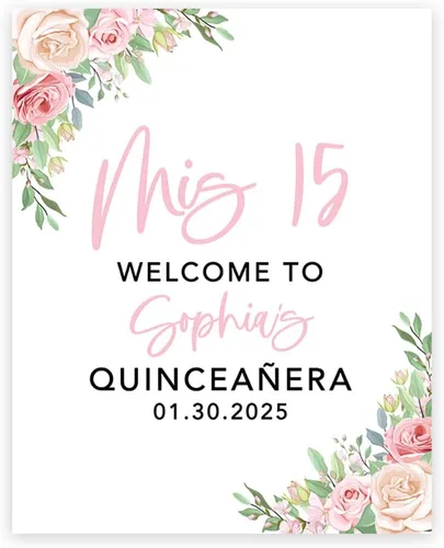 Miniatura 19 de Andaz Press Letrero de bienvenida de quinceañera grande personalizado, Art Deco Bienvenidos de 16 x 20 pulgadas, lienzo premontado para fotos