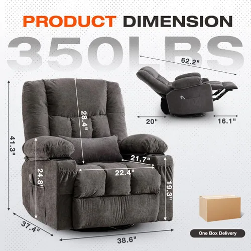 Miniatura 2 de Silla reclinable de masaje de 8 puntos con función mecedora calefactada para adultos, reclinable de gran tamaño con bolsillo lateral, 2 portavasos