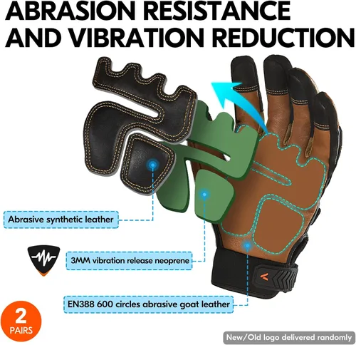 Miniatura 5 de Vgo - 2 pares de guantes de trabajo de invierno, impermeables, para hombre, resistentes y cálidos, antigolpes, clima de trabajo, frío