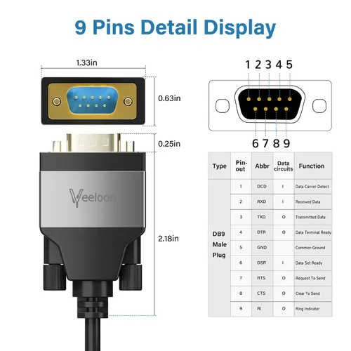 Miniatura 6 de Adaptador USB 2.0 a serie (FTDI Chipset), 4 pies USB A a RS232 macho DB9 Convertidor de pines Cable serie con bridas para Windows 11, 10, 8.1, 8, 7