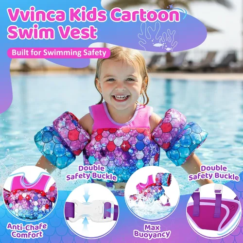 Miniatura 2 de Vvinca Chaleco de natación para niños de 22 a 66 libras, entrenador de natación para niños y niñas con correa de entrepierna antirozaduras