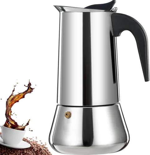 Miniatura 20 de olla de 6 tazas para preparar espresso en la estufa, cafetera moka de acero inoxidable, percolador para estufa, cafetera italiana, capaz de preparar