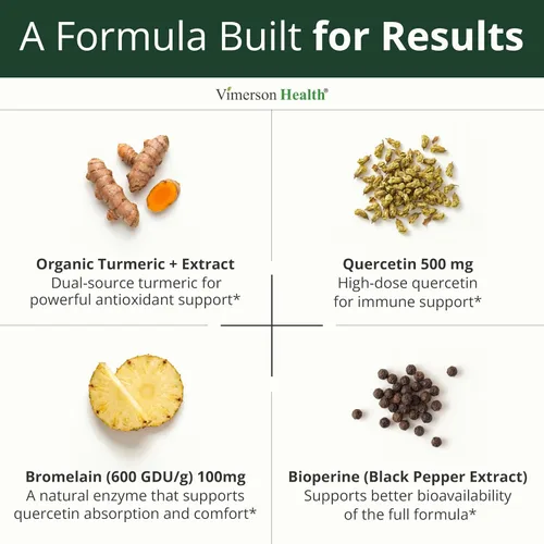 Miniatura 4 de Suplemento de quercetina con bromelina y cúrcuma - Quercetina 500 mg Cápsulas con curcumina y bromelina en polvo para alergias y apoyo articular.