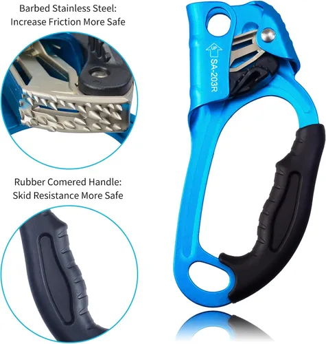 Miniatura 4 de Ascensor de mano CE, equipo de engranaje de rapel de 308.6 lbs con mango de goma ergonómico para arbolista de árboles de escalada en roca