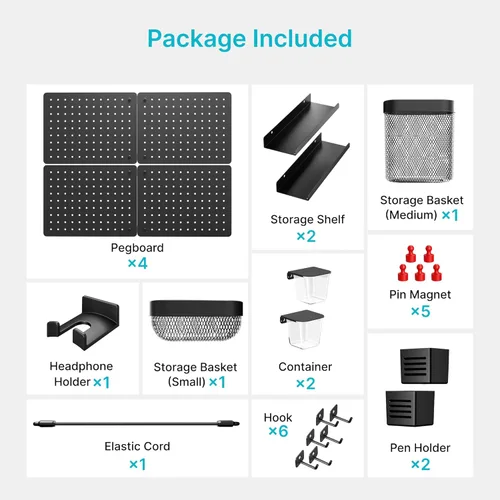 Miniatura 3 de PEGZONE Kit de combinación de organizador de pared de tablero perforado, en total 33.1 x 25.4 pulgadas, tablero de clavijas de metal para oficina