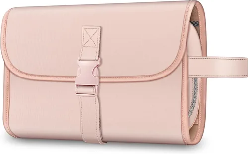Fintie - Bolsa de viaje portátil para cosméticos y artículos de aseo, gran organizador colgante resistente al agua para maquillaje, estuche de Rosa