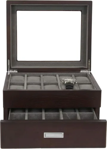 Miniatura 4 de Tech Swiss Caja de reloj para 20 compartimentos grandes de madera maciza de grano expreso marrón