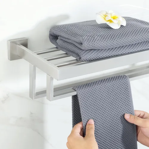 Miniatura 4 de Alise Toallero con toallero doble, toalleros de 24 pulgadas para baño, moderno toallero para pared de baño, estante de toalla de acero inoxidable