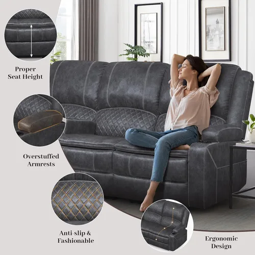 Miniatura 7 de Yolsali Sofá reclinable de 3 plazas, sofá reclinable manual con asiento central multifuncional, sofá reclinable para sala de estar con espacio
