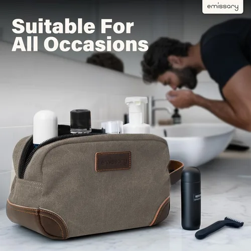 Miniatura 7 de emissary Neceser de viaje para hombre de cuero y lona, neceser de viaje para hombre, kit dopp de cuero y lona para hombres, bolsa de afeitar para 2