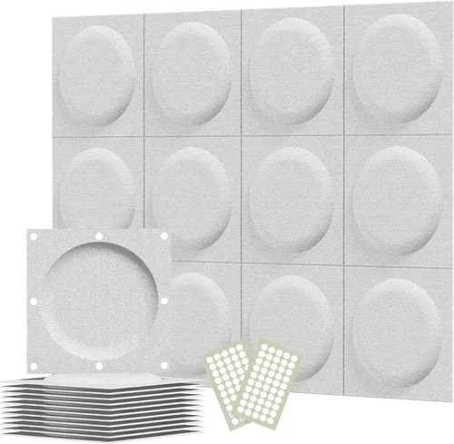 Miniatura 13 de Paneles acústicos 3D de pared, paquete de 12 paneles acústicos de arte circular de 12 x 12 pulgadas para decoración de pared interior, paneles