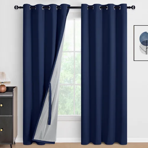 Miniatura 27 de DWCN Cortinas 100% opacas de 84 pulgadas de largo para dormitorio con forro negro, paneles de cortina de ventana de doble capa con aislamiento Azul