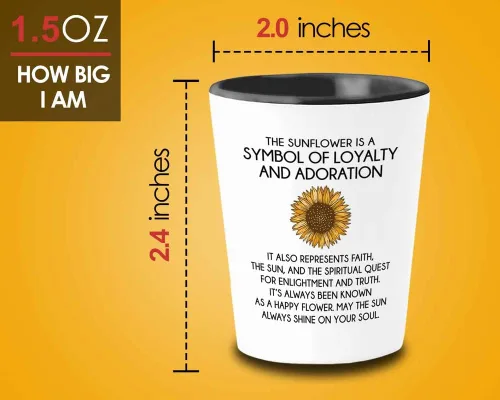 Miniatura 5 de Vaso de chupito de afirmación diaria de 1.5 onzas – Adoración de girasol – Regalo divertido para recordatorio, compañero de trabajo, amistad