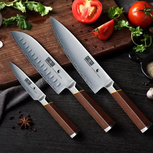 Miniatura 6 de HOSHANHO Juego de cuchillos de 3 piezas, juego de cuchillos de cocina japoneses ultraafilados de acero súper afilado, juego de cuchillos de chef