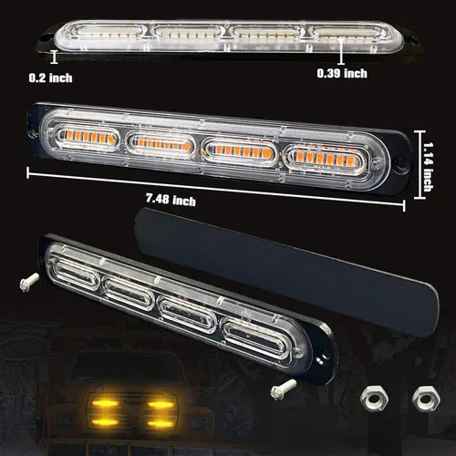Miniatura 6 de Luz estroboscópica LED de emergencia, 24 LED, ámbar ultrafina, montaje en superficie, intermitente, advertencia, barra de luz de advertencia