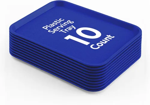 Restaurantware RW Base - Bandejas de comida rápida de 10 x 14 pulgadas, 10 bandejas resistentes para cafetería, bandejas de plástico azul ligeras,
