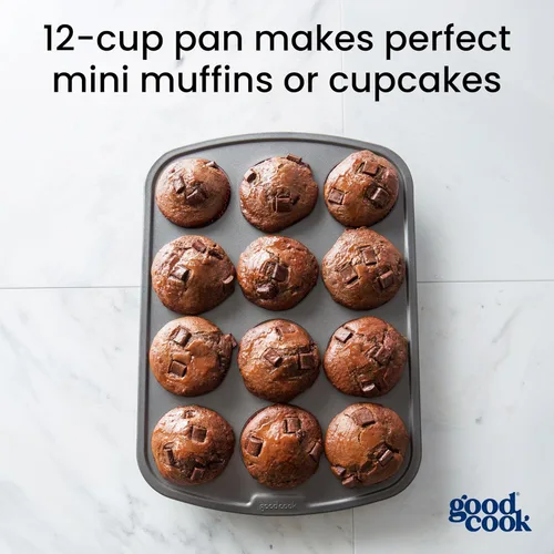 Miniatura 4 de GoodCook Everyday - Molde para muffins de acero antiadherente para 12 tazas, color gris