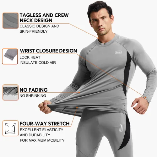 Miniatura 2 de CL convallaria Thermal Underwear Long Johns Set Mens Winter Hunting Gear Sport Base Layer Bottom Top XS-4XL