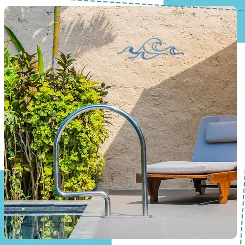 Miniatura 5 de Seeloowy Decoración de pared ondulada, alambre de metal azul, arte de pared con diseño de océano costero, playa, imágenes de surf, guardería